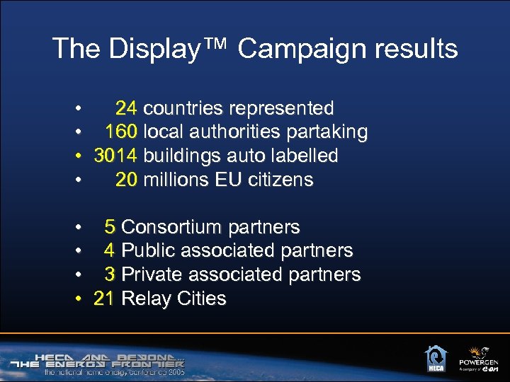 The Display™ Campaign results • 24 countries represented • 160 local authorities partaking •