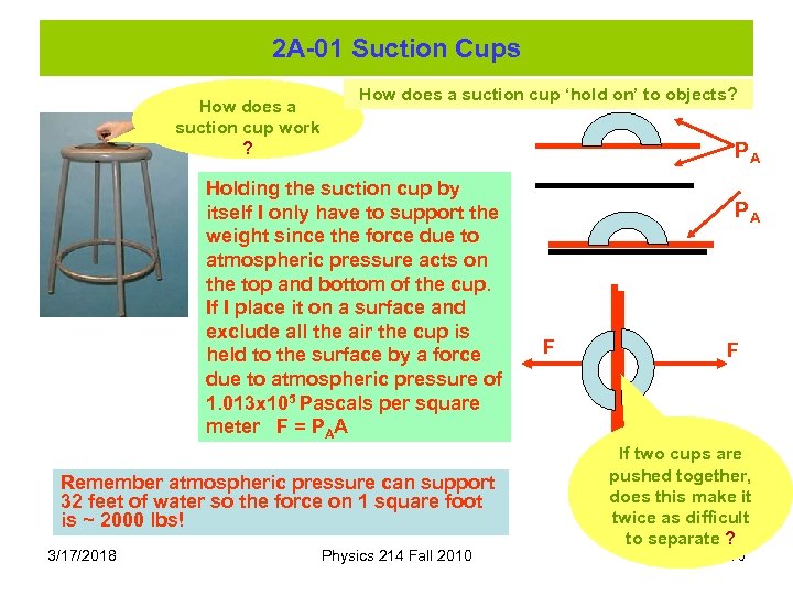 2 A-01 Suction Cups How does a suction cup work ? How does a