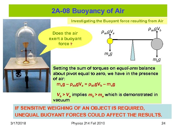 2 A-08 Buoyancy of Air Investigating the Buoyant force resulting from Air Does the