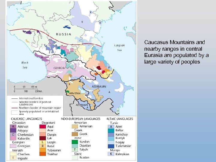 Caucasus Mountains and nearby ranges in central Eurasia are populated by a large variety
