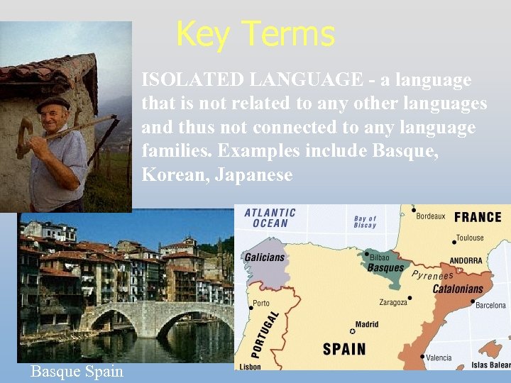 Key Terms ISOLATED LANGUAGE - a language that is not related to any other