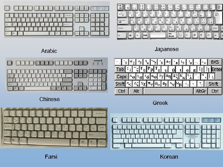 Arabic Chinese Farsi Japanese Greek Korean 
