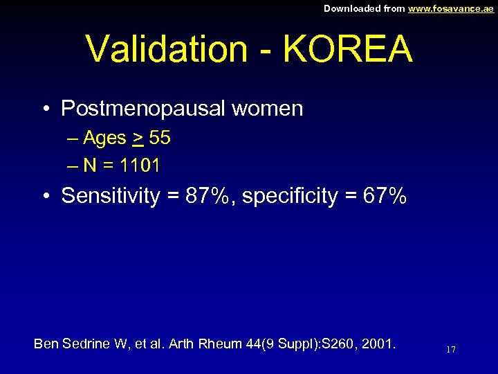 Downloaded from www. fosavance. ae Validation - KOREA • Postmenopausal women – Ages >