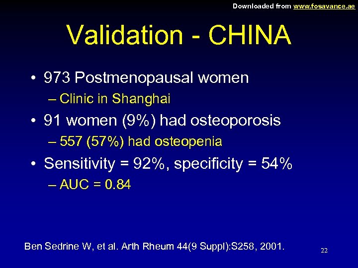 Downloaded from www. fosavance. ae Validation - CHINA • 973 Postmenopausal women – Clinic