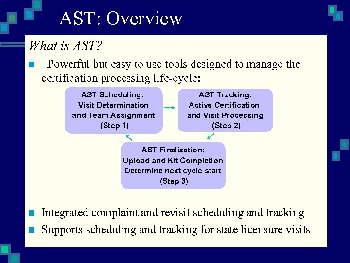 AST: Overview What is AST? n Powerful but easy to use tools designed to