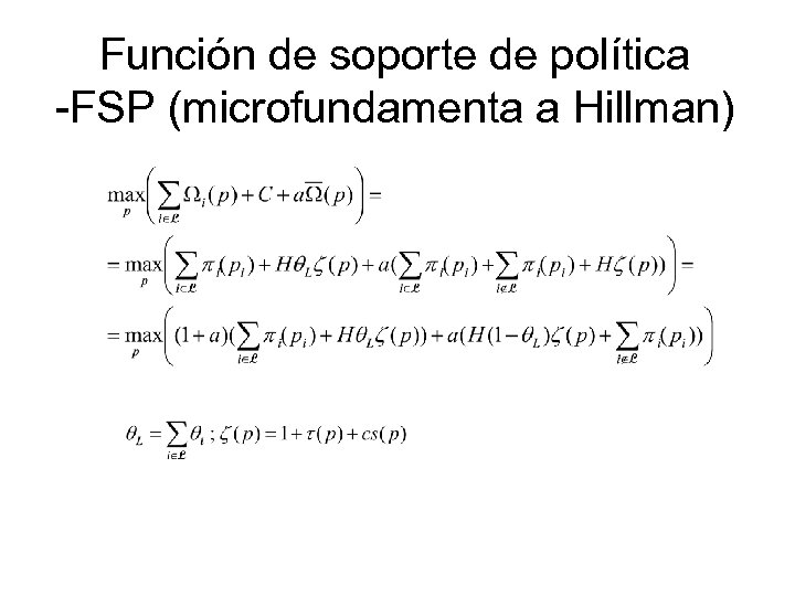Función de soporte de política -FSP (microfundamenta a Hillman) 