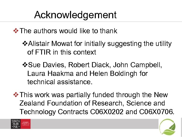Acknowledgement v The authors would like to thank v. Alistair Mowat for initially suggesting
