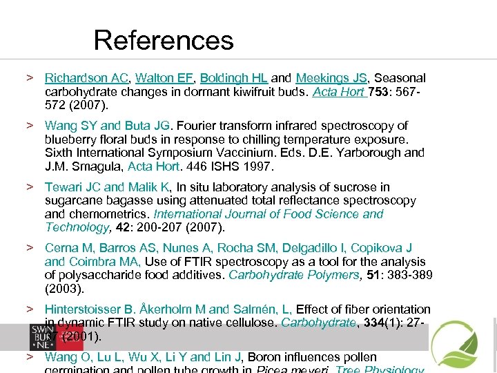 References > Richardson AC, Walton EF, Boldingh HL and Meekings JS, Seasonal carbohydrate changes