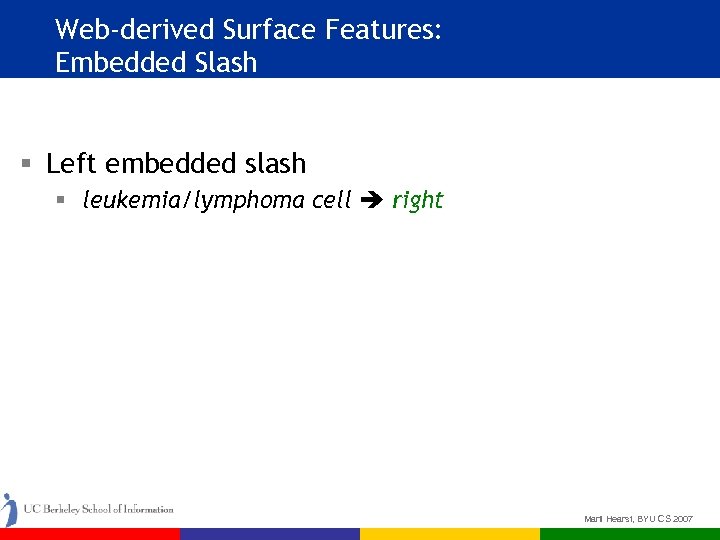 Web-derived Surface Features: Embedded Slash § Left embedded slash § leukemia/lymphoma cell right Marti