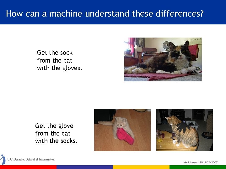 How can a machine understand these differences? Get the sock from the cat with