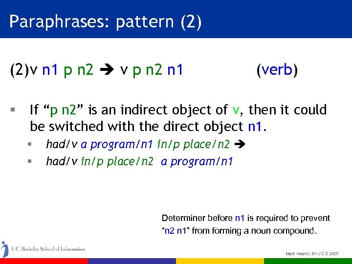 Paraphrases: pattern (2) v n 1 p n 2 v p n 2 n