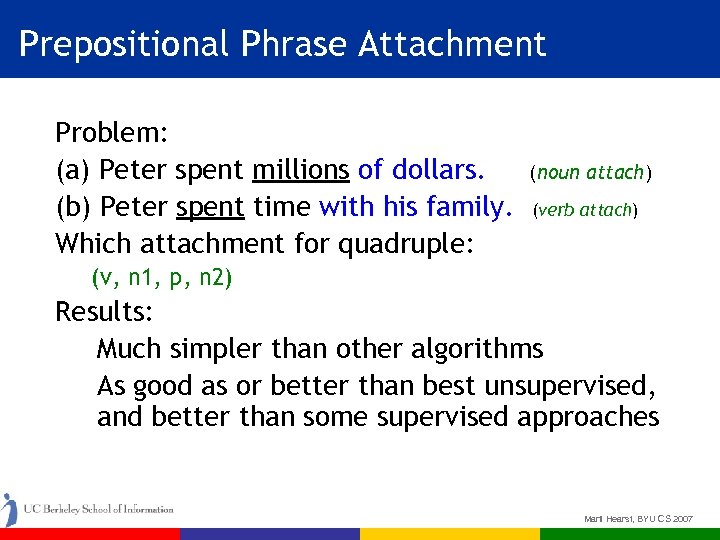 Prepositional Phrase Attachment Problem: (a) Peter spent millions of dollars. (b) Peter spent time