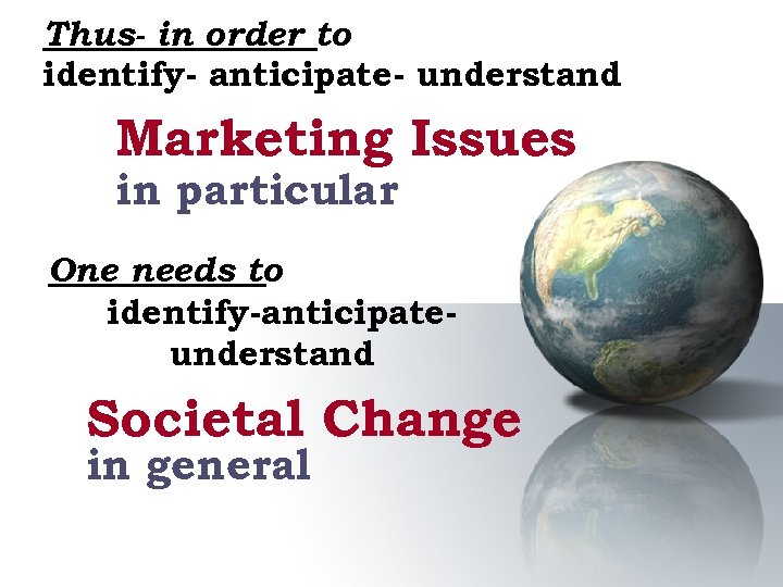 Thus- in order to identify- anticipate- understand Marketing Issues in particular One needs to