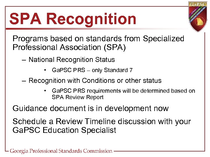 SPA Recognition Programs based on standards from Specialized Professional Association (SPA) – National Recognition