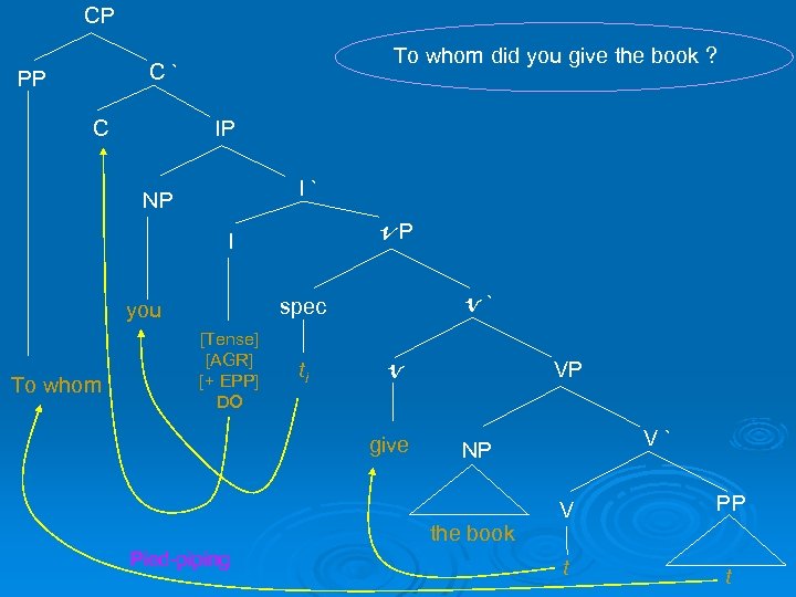 CP To whom did you give the book ? C` PP IP C I`