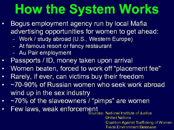 How the System Works • Bogus employment agency run by local Mafia advertising opportunities