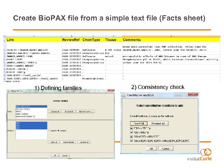 Create Bio. PAX file from a simple text file (Facts sheet) 1) Defining families