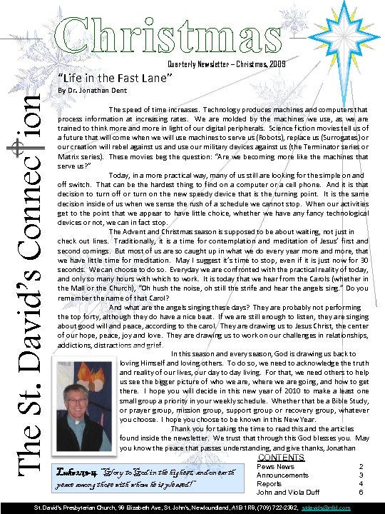 www. stdavids. nf. ca Christmas Quarterly Newsletter – Christmas, 2009 The St. David’s Connec