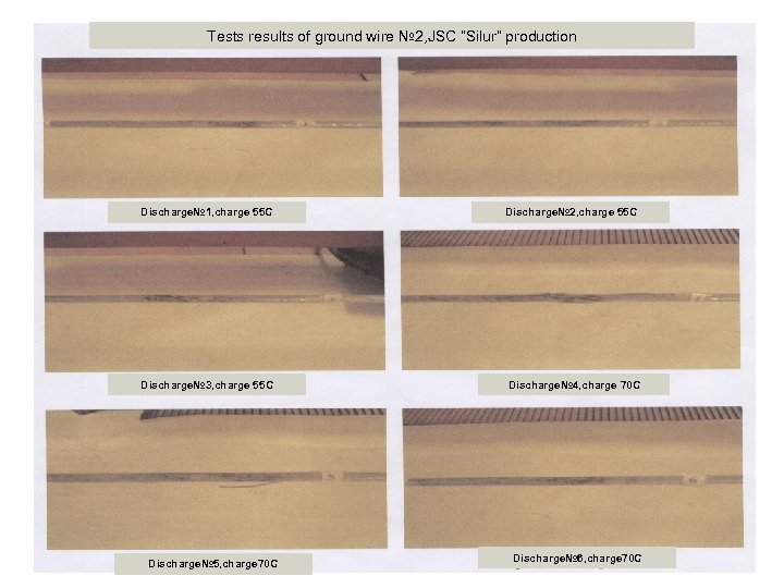 Tests results of ground wire № 2, JSC “Silur” production Discharge№ 1, charge 55