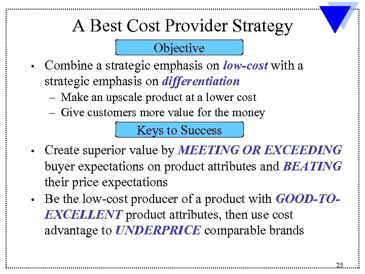 A Best Cost Provider Strategy Objective • Combine a strategic emphasis on low-cost with