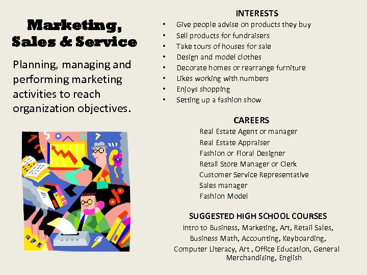 Marketing, Sales & Service Planning, managing and performing marketing activities to reach organization objectives.