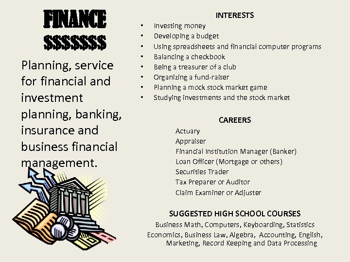 FINANCE $$$$$$$ Planning, service for financial and investment planning, banking, insurance and business financial