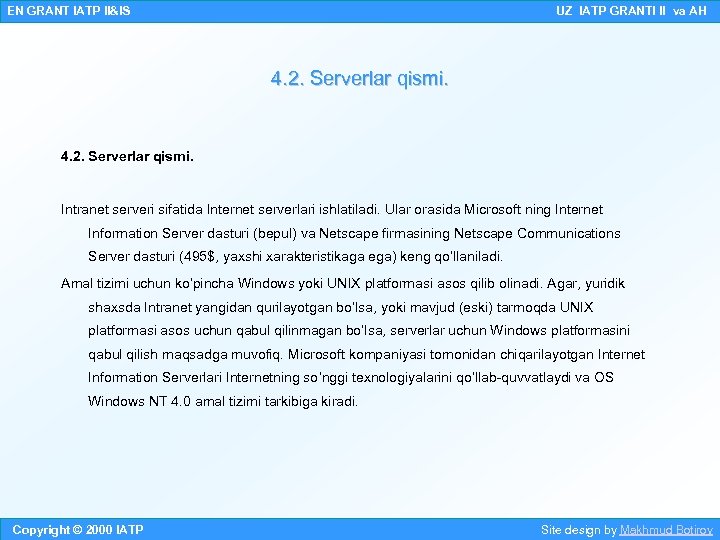 EN GRANT IATP II&IS UZ IATP GRANTI II va AH 4. 2. Serverlar qismi.
