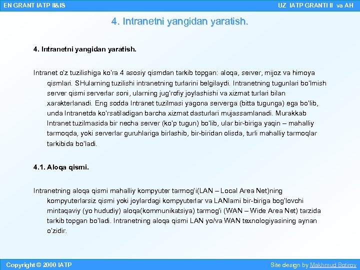 EN GRANT IATP II&IS UZ IATP GRANTI II va AH 4. Intranetni yangidan yaratish.