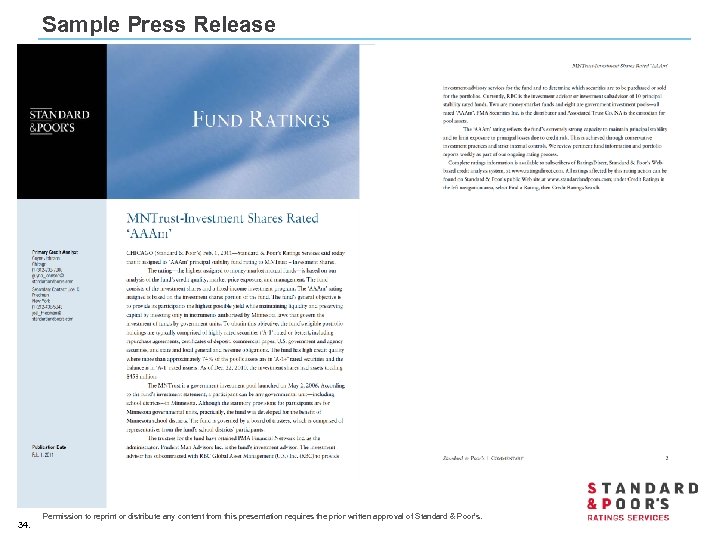 Sample Press Release 34. Permission to reprint or distribute any content from this presentation