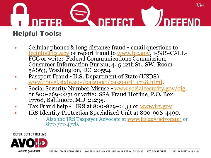 134 Helpful Tools: • • • Cellular phones & long distance fraud - email