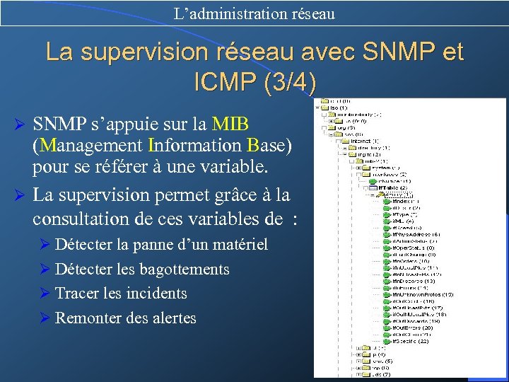 L’administration réseau La supervision réseau avec SNMP et ICMP (3/4) SNMP s’appuie sur la