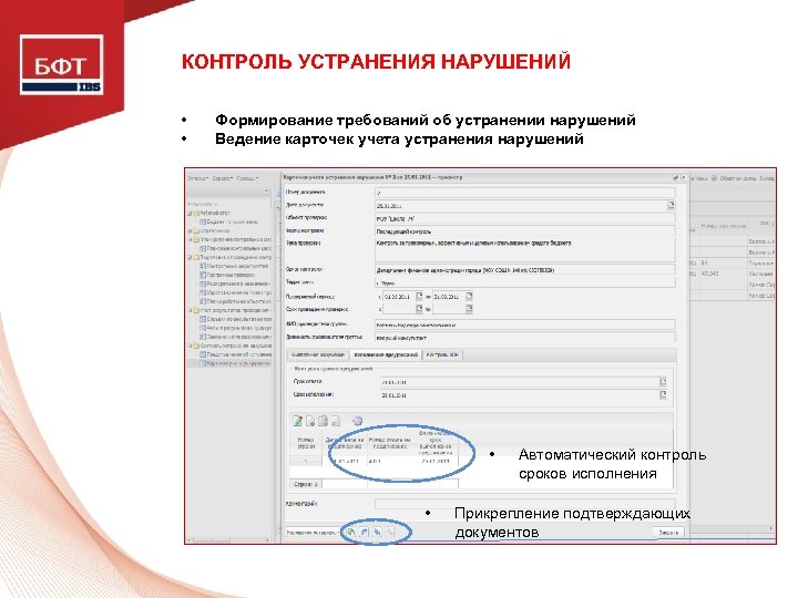 КОНТРОЛЬ УСТРАНЕНИЯ НАРУШЕНИЙ • • Формирование требований об устранении нарушений Ведение карточек учета устранения