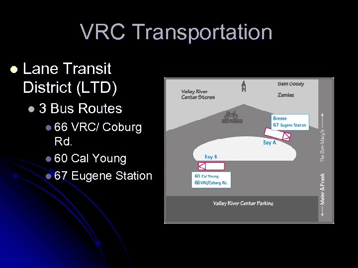 VRC Transportation l Lane Transit District (LTD) l 3 Bus Routes l 66 VRC/