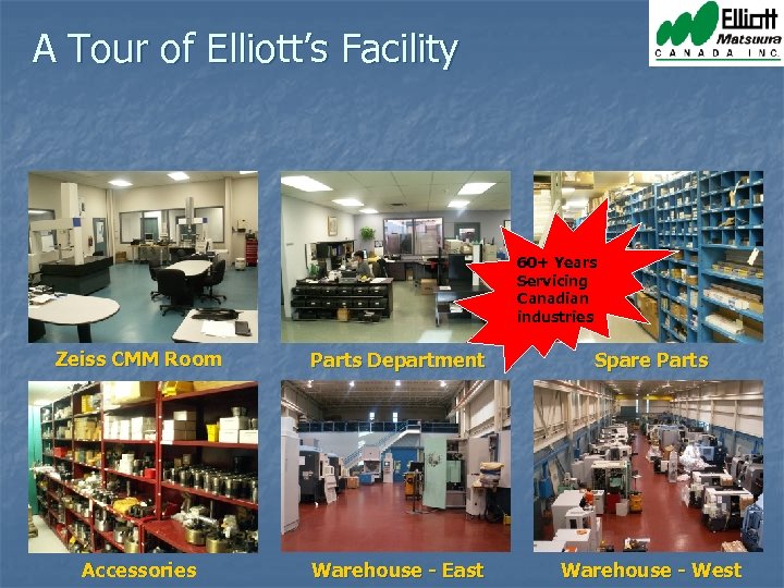 A Tour of Elliott’s Facility 60+ Years Servicing Canadian industries Zeiss CMM Room Parts