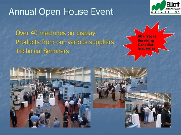 Annual Open House Event - Over 40 machines on display Products from our various