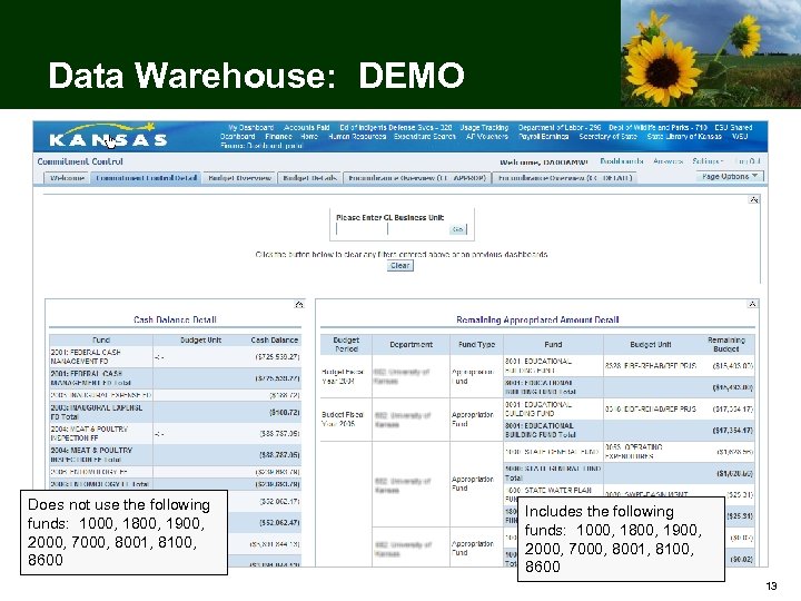 Data Warehouse: DEMO Does not use the following funds: 1000, 1800, 1900, 2000, 7000,