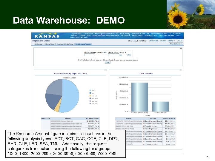 Data Warehouse: DEMO The Resource Amount figure includes transactions in the following analysis types: