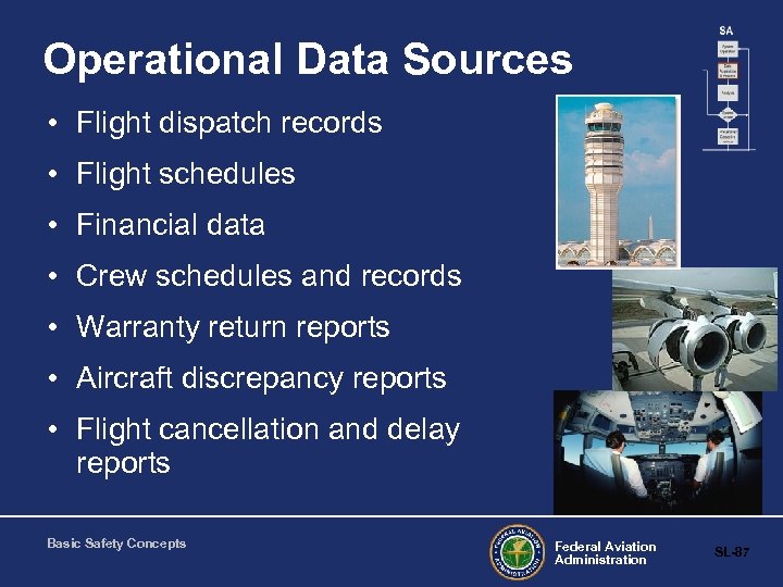 Operational Data Sources • Flight dispatch records • Flight schedules • Financial data •