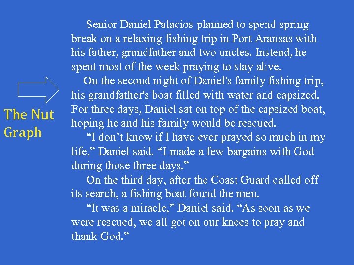 The Nut Graph Senior Daniel Palacios planned to spend spring break on a relaxing