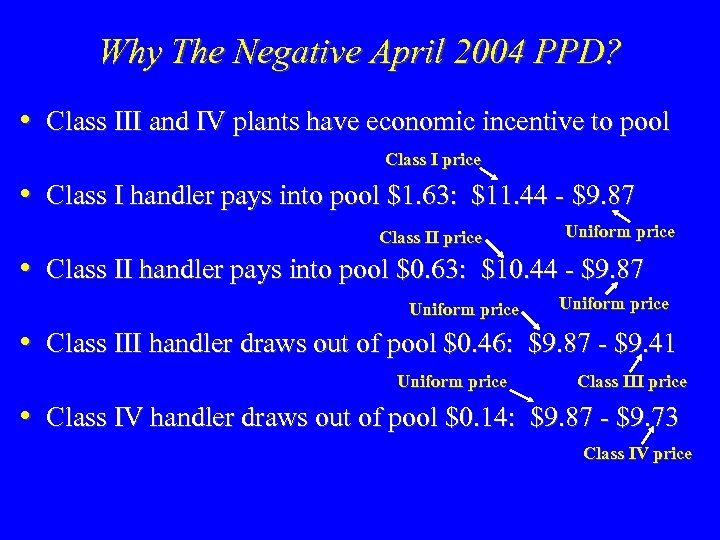Why The Negative April 2004 PPD? • Class III and IV plants have economic