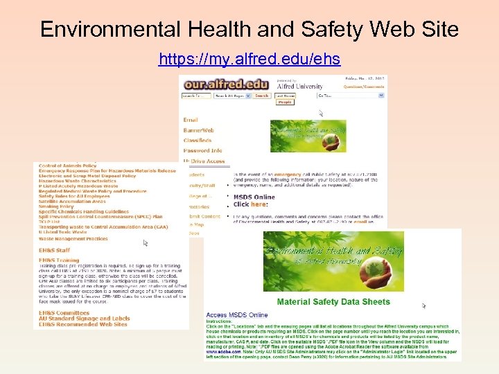 Environmental Health and Safety Web Site https: //my. alfred. edu/ehs 