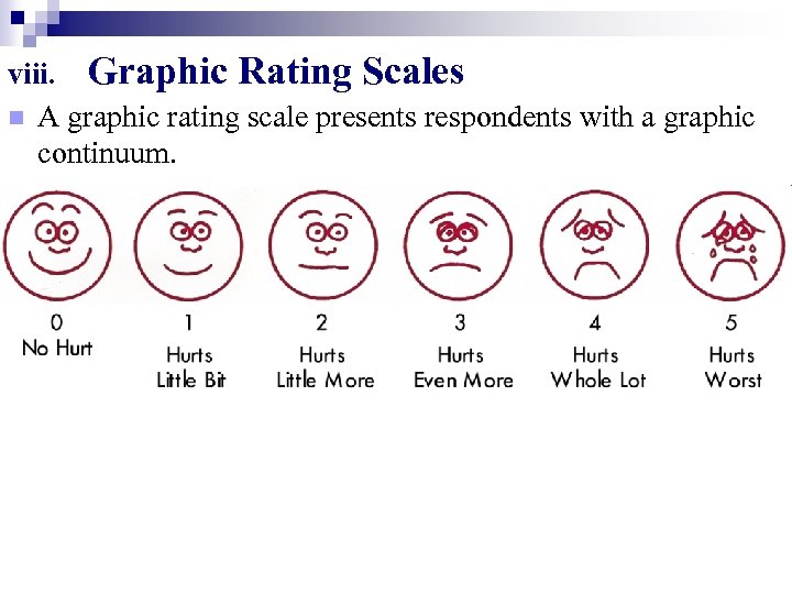 viii. Graphic Rating Scales n A graphic rating scale presents respondents with a graphic