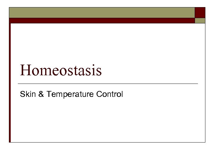 Homeostasis Skin Temperature Control Learning Objectives