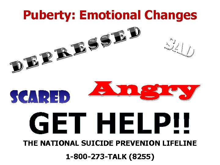 Puberty: Emotional Changes ss e r p e D d e Sad Angry GET