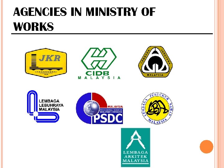 AGENCIES IN MINISTRY OF WORKS 