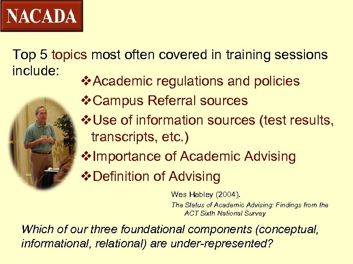 Top 5 topics most often covered in training sessions include: v. Academic regulations and