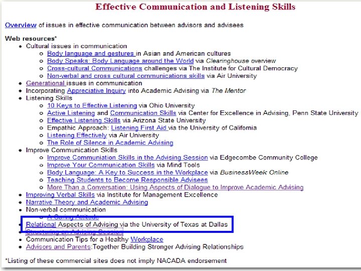 Developing Advisor Skills: Deep in the Heart of NACADA Resources 