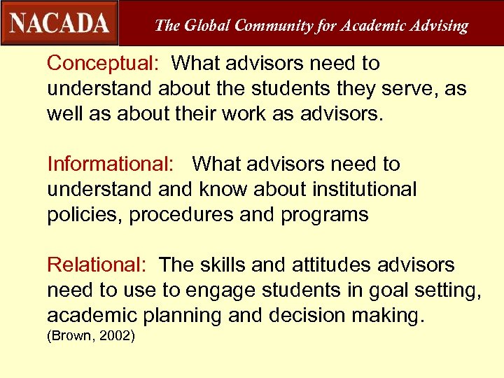 The Global Community for Academic Advising Conceptual: What advisors need to understand about the