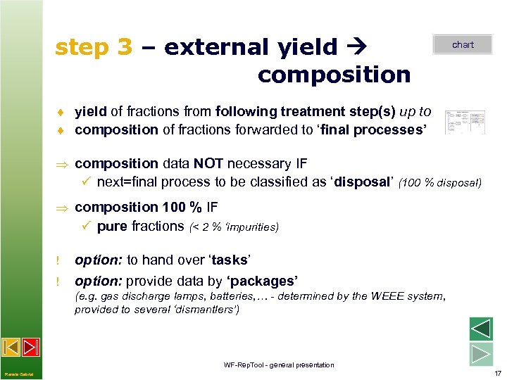 step 3 – external yield composition chart ¨ yield of fractions from following treatment