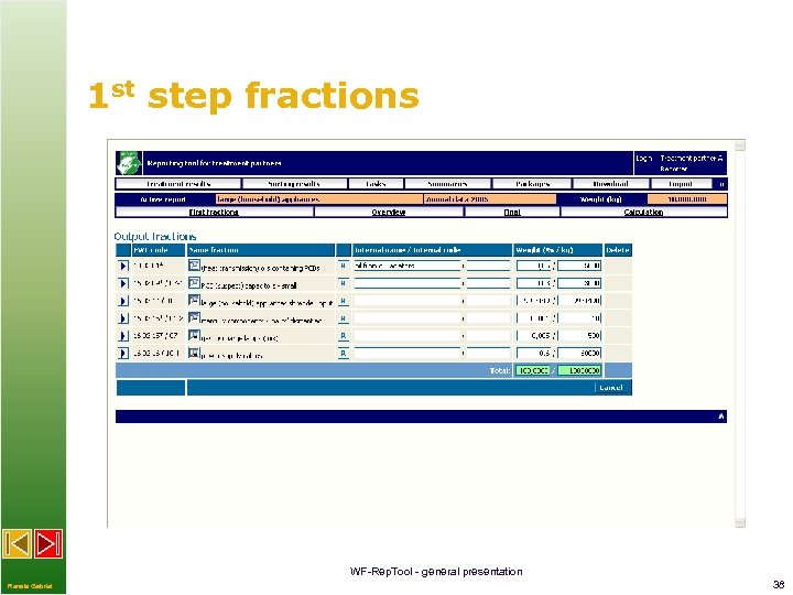 1 st step fractions WF-Rep. Tool - general presentation Renate Gabriel 38 